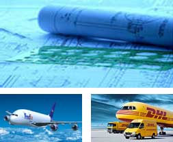 Blueprints, Fedex shipping center, DHL shipping center